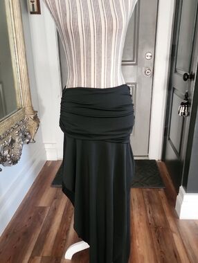 SHEIN Black Ruched Asymmetrical Midi Skirt